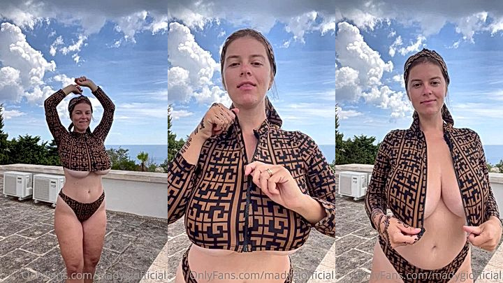 hot ass model Mady Gio teasing video showing her huge tits on the rooftop