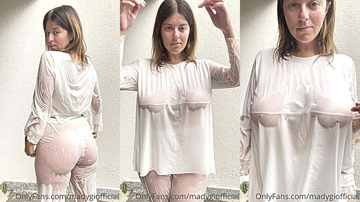 sexy model Mady Gio showing through her wet clothes