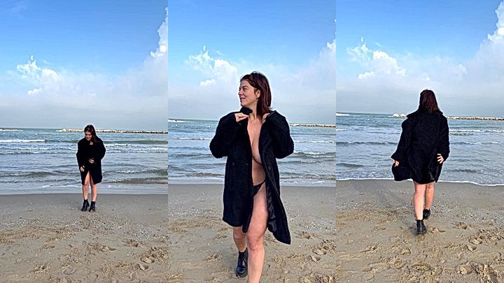 hot italian model Mady Gio showing her big tits and ass  in the beach